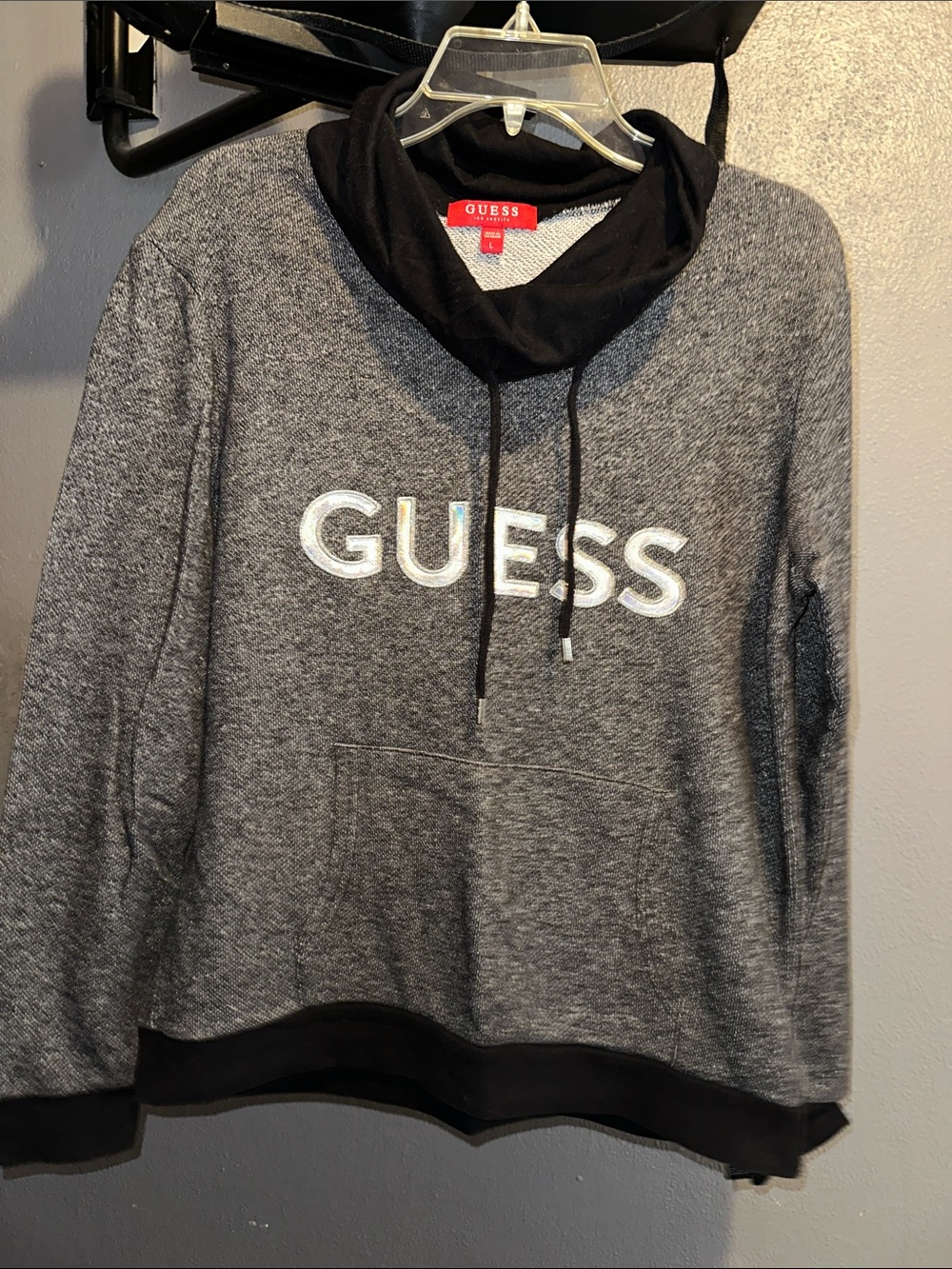 GUESS Gray Heather Sweatshirt with Black Hood